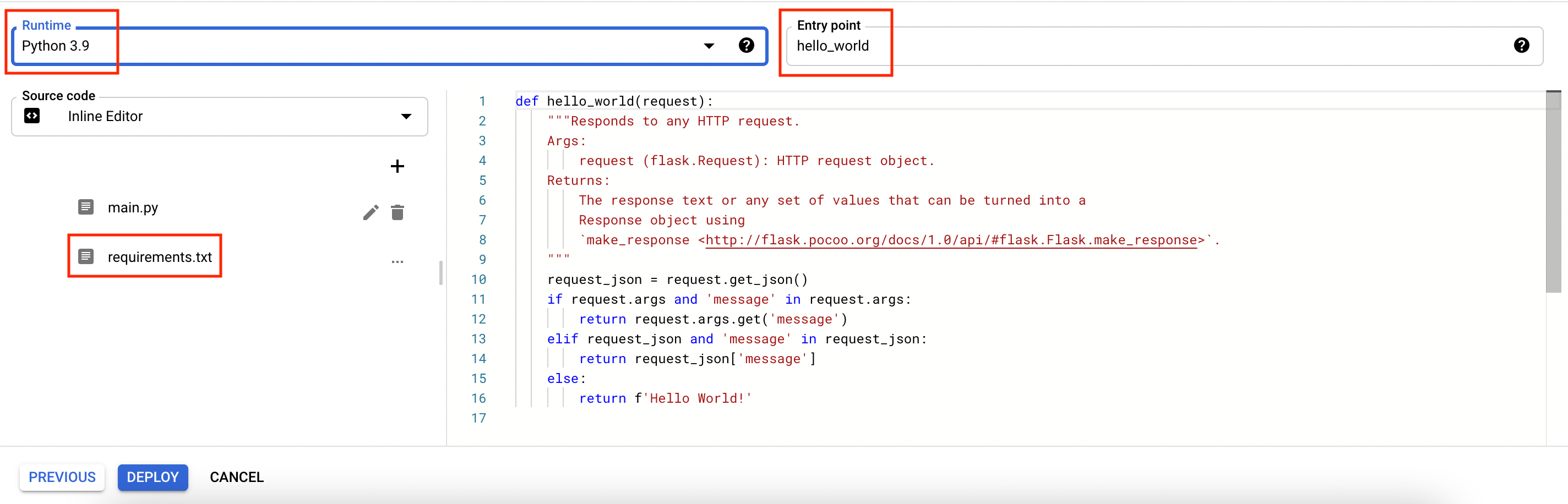 GCP inline editor