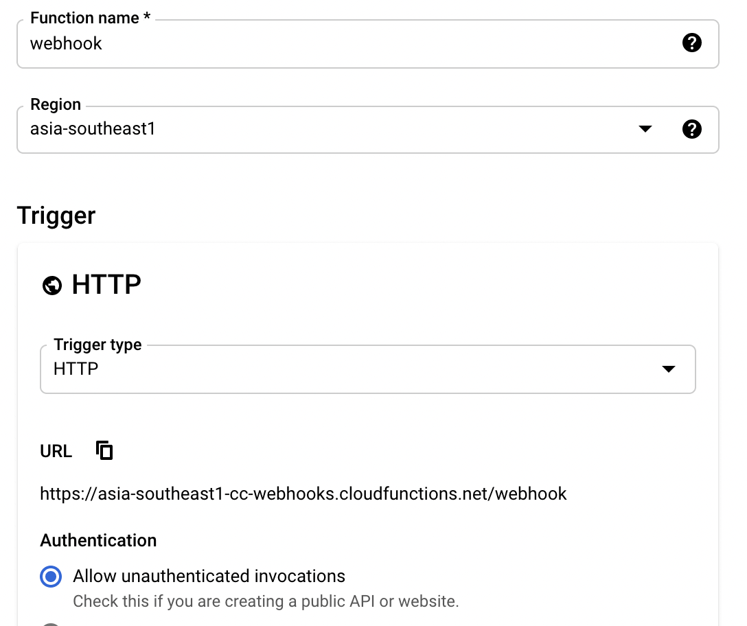 GCP configuring the function